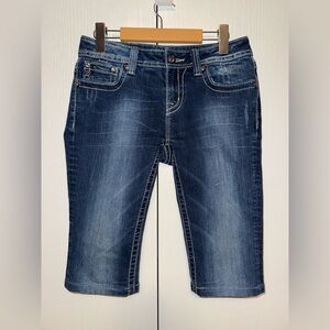 MISS ME Studded Flap Pocket Boot Knee Length DENIM JEANS SHORTS